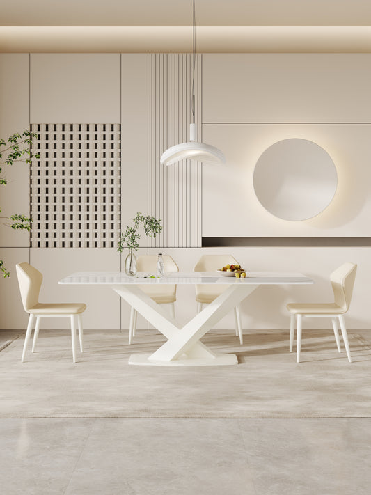 LEONIDA White Crossed Base High-End Stone Top Dining Table Rectangular 1.8-2.2m