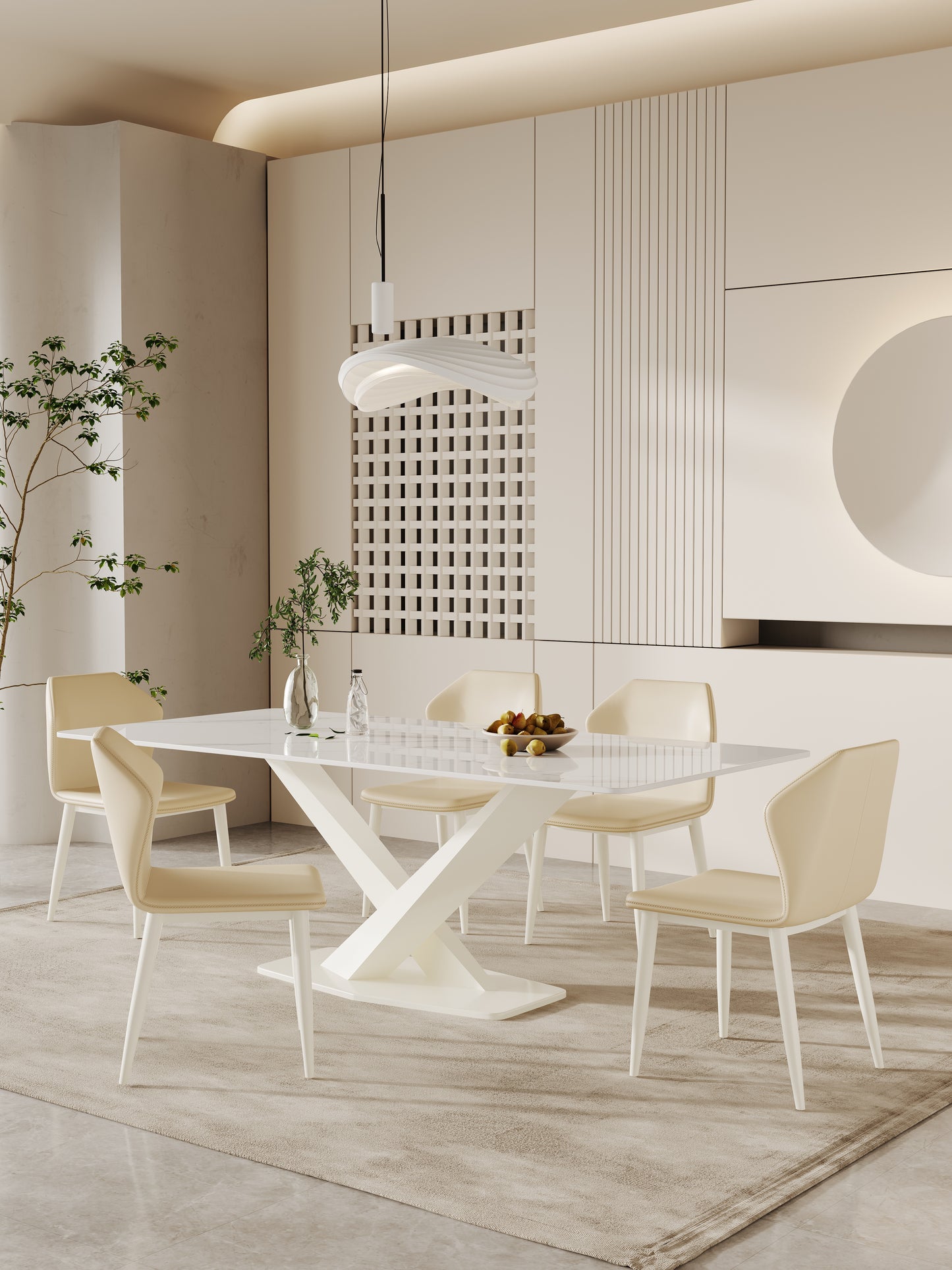 LEONIDA White Crossed Base High-End Stone Top Dining Table Rectangular 1.8-2.2m