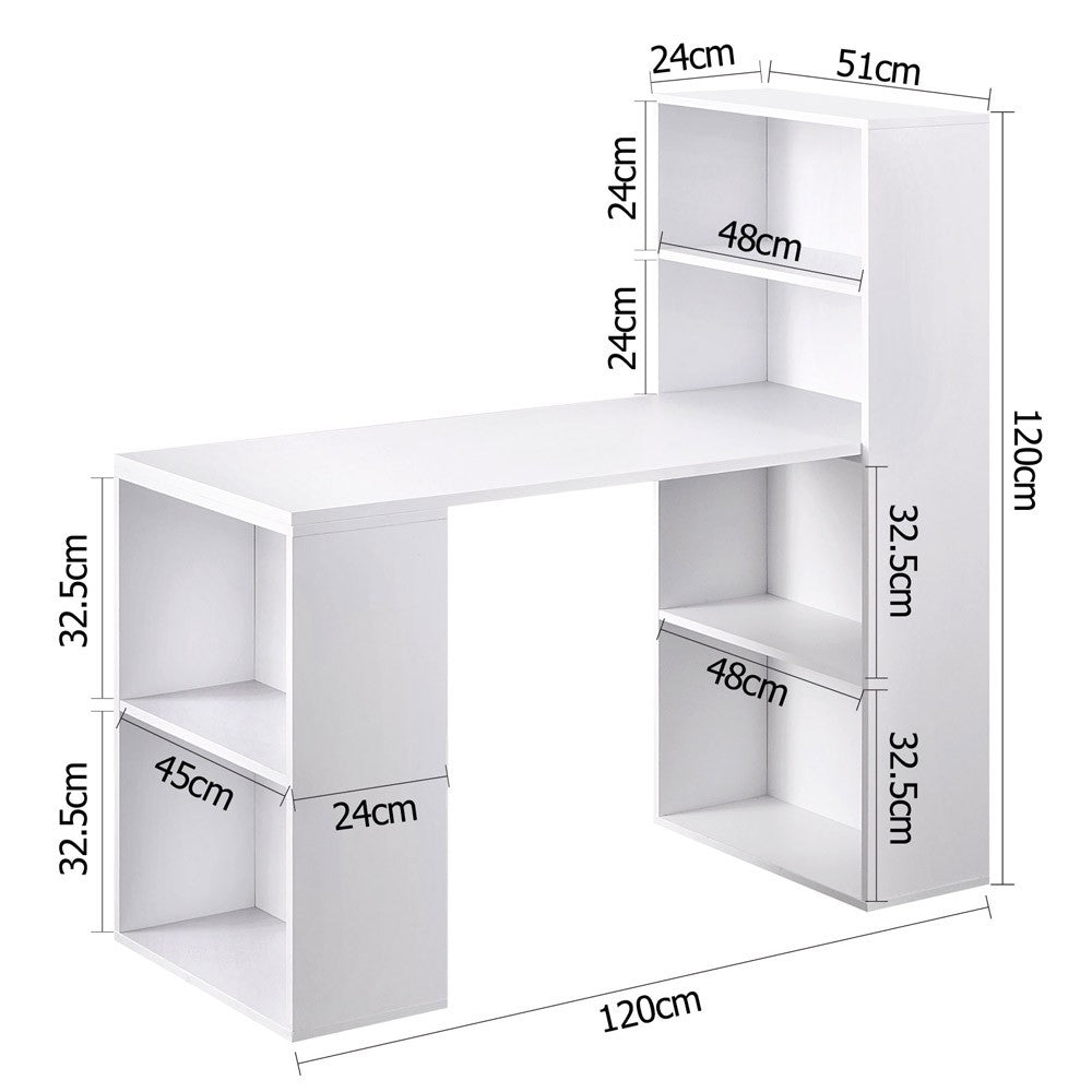 Simple Style White Color Study Desk With Book Shelf And Side Storage Student Apartment 1.2m