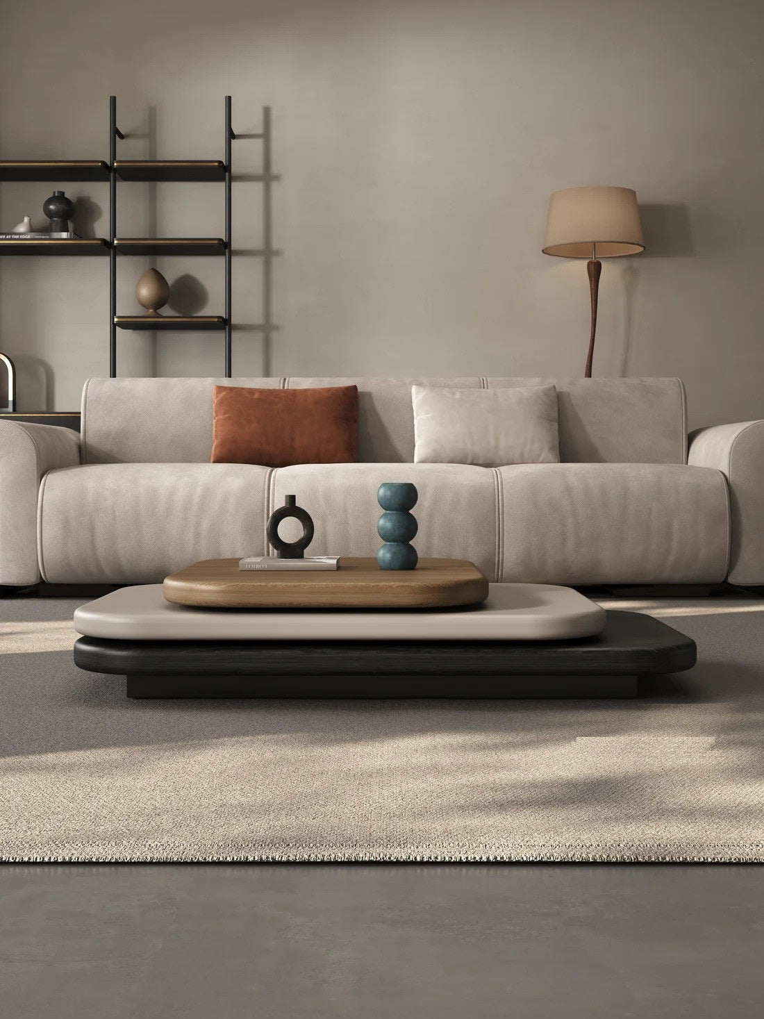 Orbit Japanese Lowline Style Designer 3-Layer Swivel Wooden Coffee Table