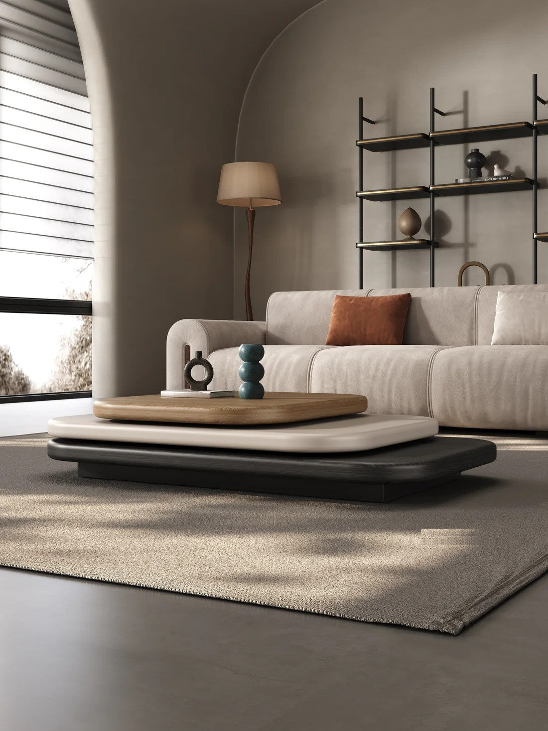 Orbit Japanese Lowline Style Designer 3-Layer Swivel Wooden Coffee Table