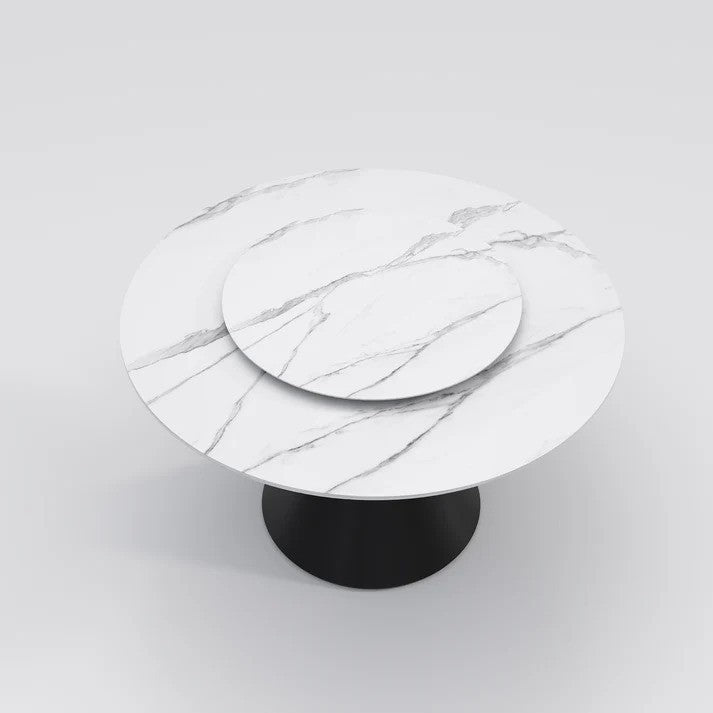 Wynot Sintered Stone Top Round Dining Table Glossy/Matte Finish With Lazy Susan 3 Sizes