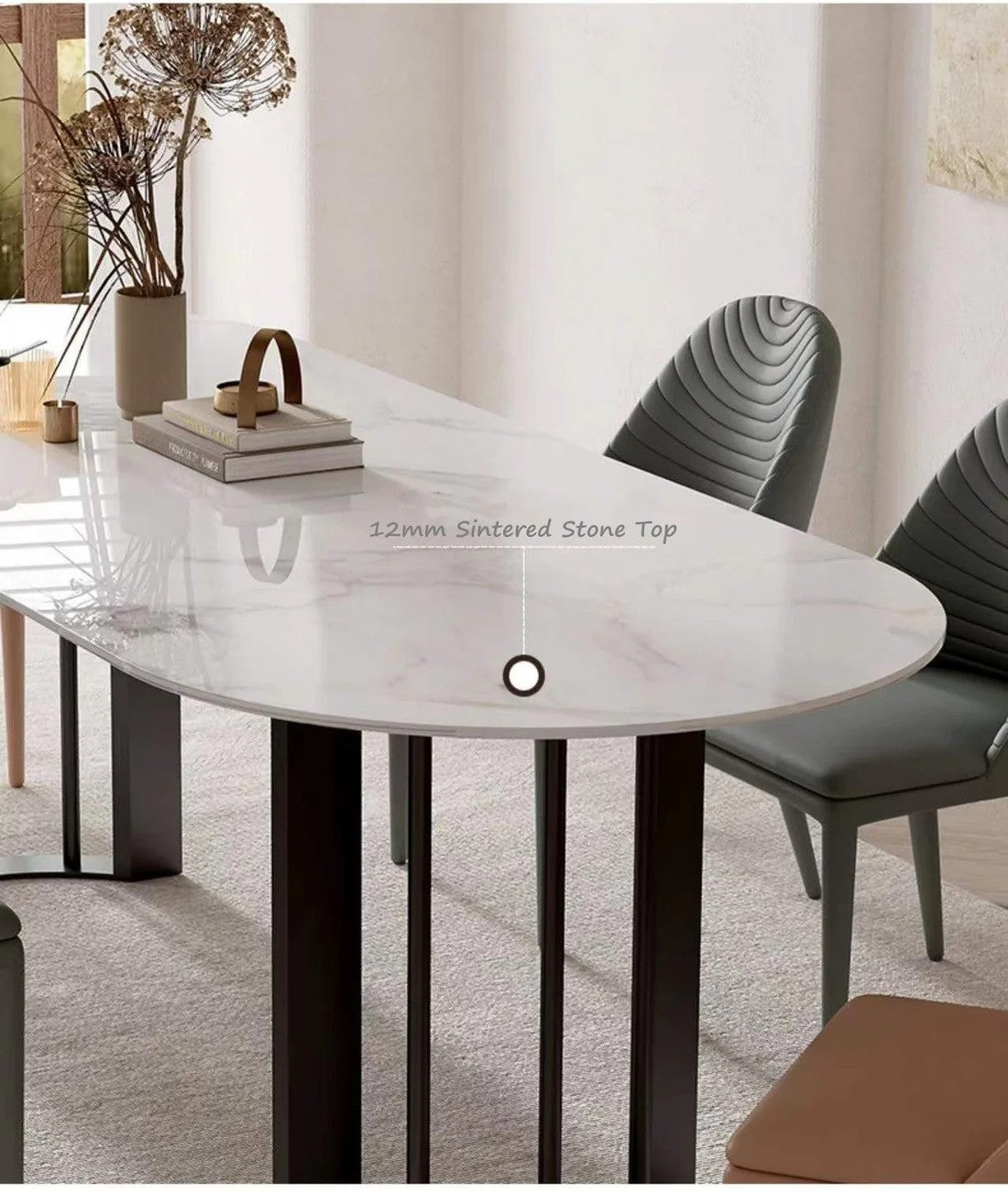 DEE Oval Shape Sintered Stone Dining Table Matte Finish 1.6-1.8m