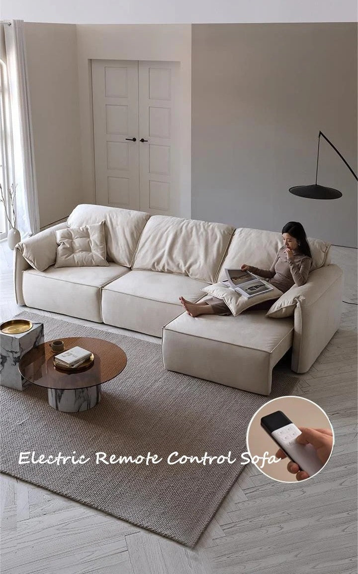 Modern Design Elephant Ear Style Electrc Remote Controlled Fabric Three Seat Sofa Chaise Lounge Muti Color