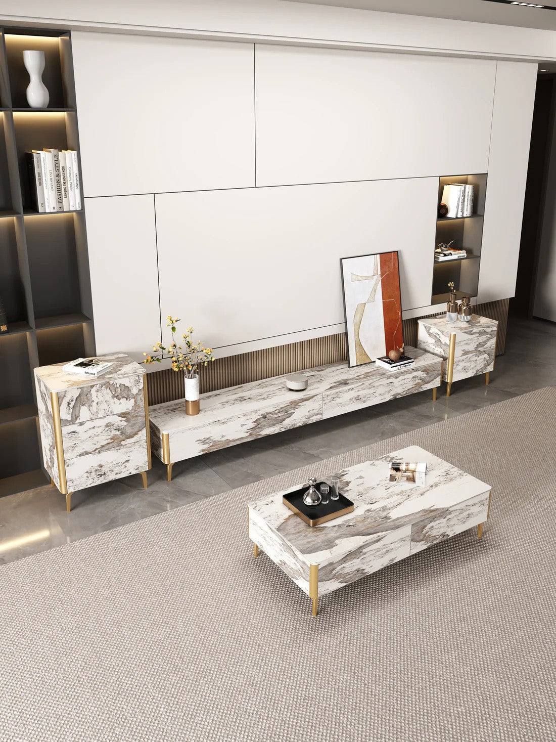 ZEUS Mordern Design Pandora Sintered Stone Living Room Set TV Unit/Coffee Table/Side Table