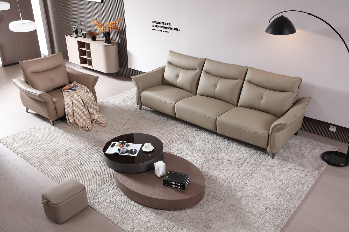 LORELEI Elephant Grey Genuine Leather Three Seat Sofa With Left Hand Side Electric Recliner Electric Sofa Lounge 2.78m