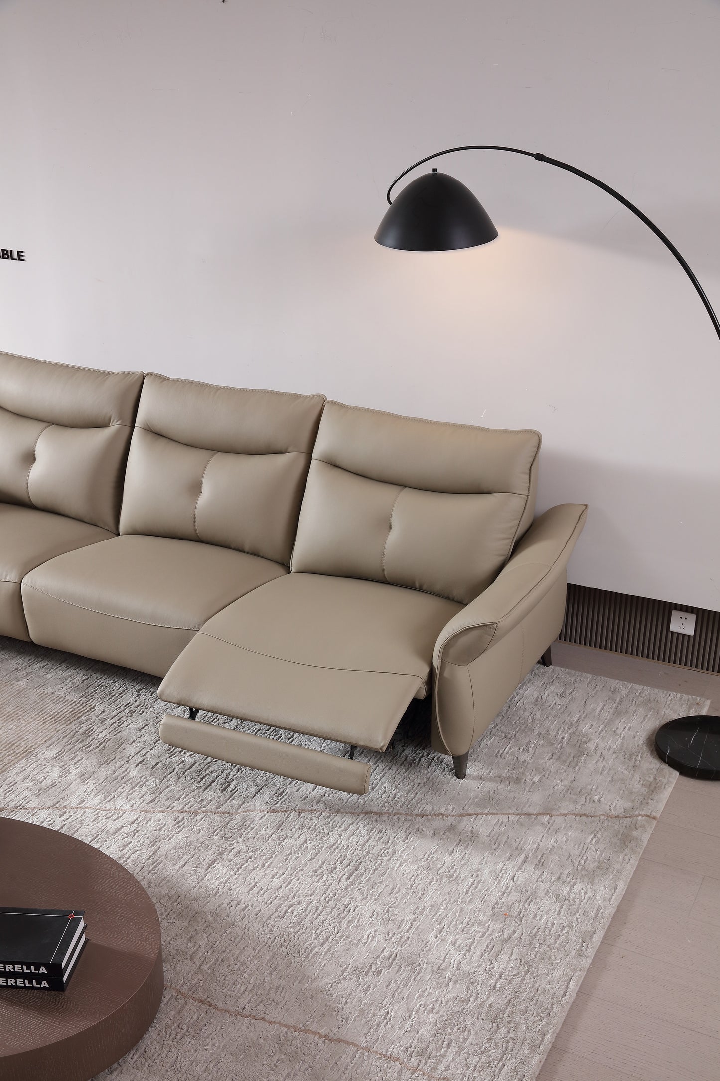 LORELEI Elephant Grey Genuine Leather Three Seat Sofa With Left Hand Side Electric Recliner Electric Sofa Lounge 2.78m