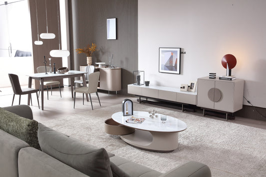 LUDOVICA High End Oval Style Slate Top Coffee Table and TV Cabinet Set