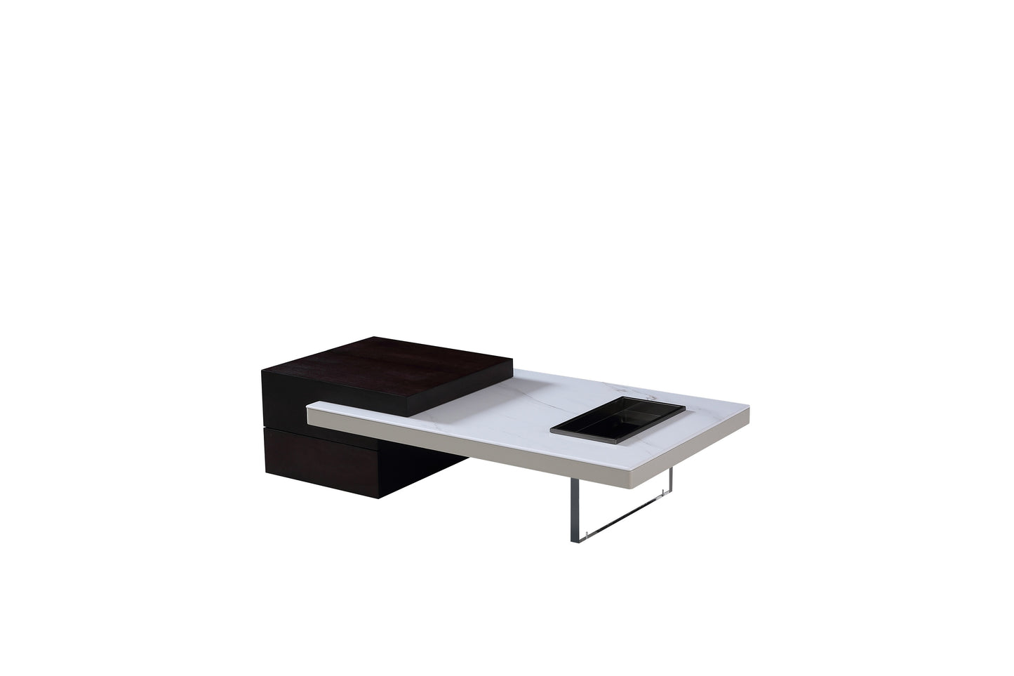 OTTAVIO Designer Black and White Color Slate Top Coffee Table With Transparent Legs and Metal Fruit Tray