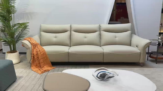 LORELEI Elephant Grey Genuine Leather Three Seat Sofa With Left Hand Side Electric Recliner Electric Sofa Lounge 2.78m