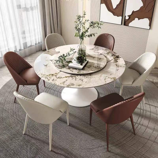 Pandora Pattern Luxury Round Dining Table Sintered Stone Top With Lazy Susan