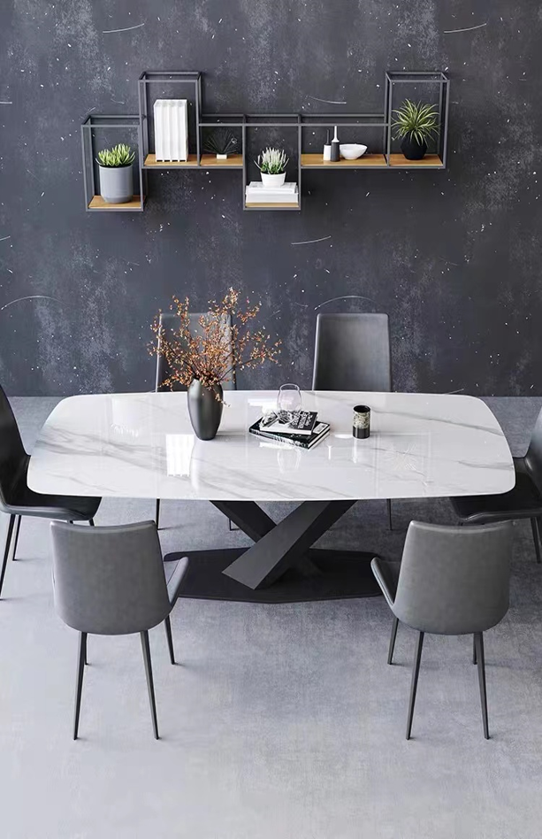 Italian Design Rectangular Round Corner Marble Stone Top Dining Table 1.5m/1.8m