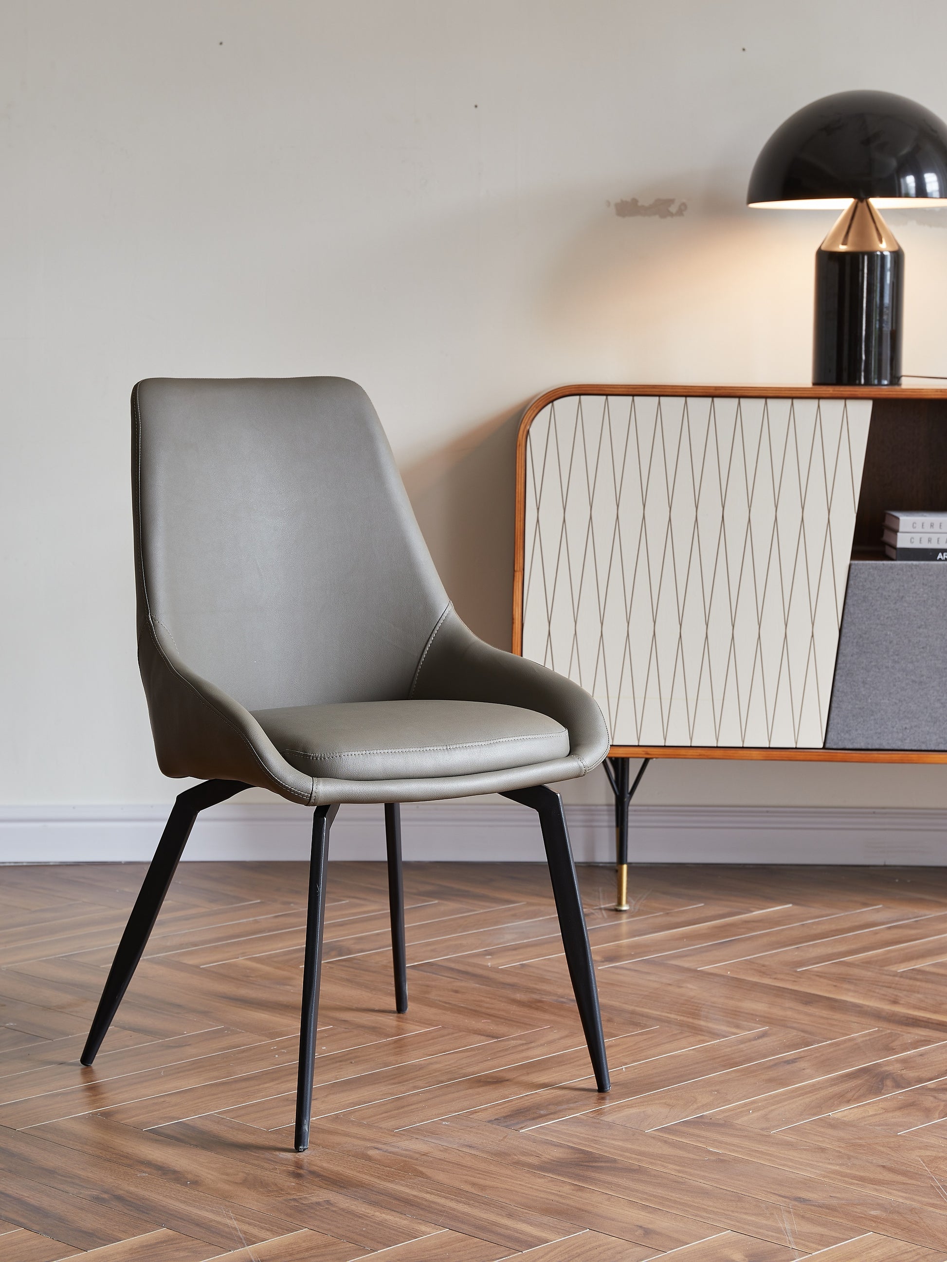 Luxe Dark Grey Real Leather And Dark Wood Leg Armchair