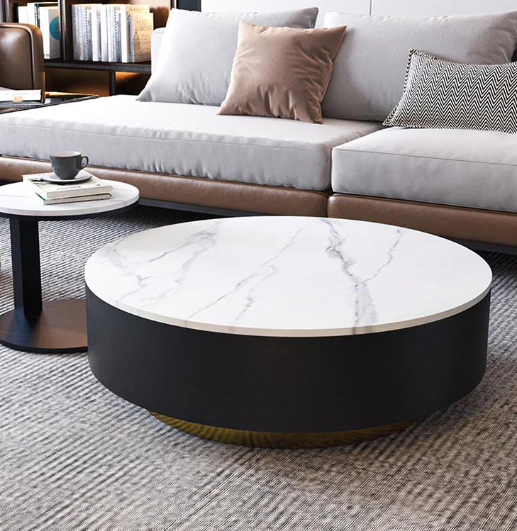 Nicole Modern Design White Sintered Stone Top With Golden Color Base 2PC Coffee Table Set