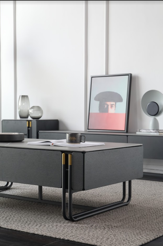 ELLA Modern Design Coffee Table Sintered Stone Top In Smoke Brown Ash 4 Drawers 1.2m