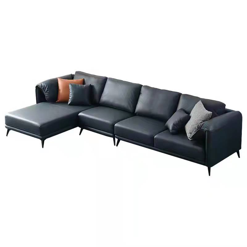 Francesco Starry Blue Nappa Leather Chaise Lounge Leather Sofa Modern Style
