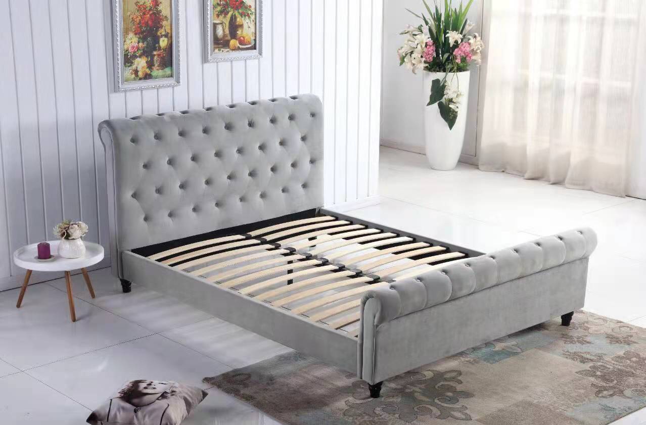 Buttons Style Design Flannelette Fabric High Quality Bed Frame Queen/King Size