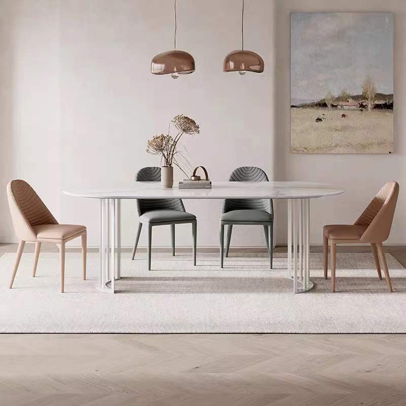 Oval Shape Marble Inspired Dining Table Matte Finish Sintered Stone Top 2 Size