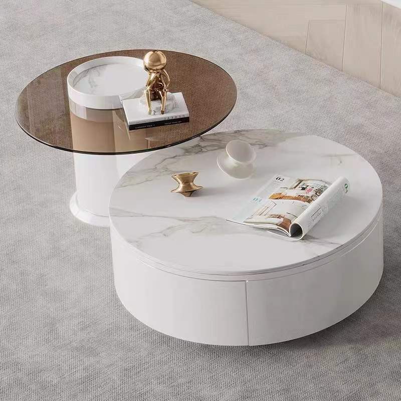 LUCIA White Color 2PC Coffee Table Sintered Stone Top Coffee Table Tea Table Side Table