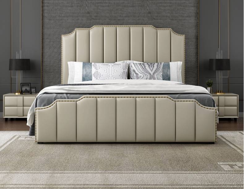 Roberto Italian Style Grey Color Luxury Leather Bed Frame Steel