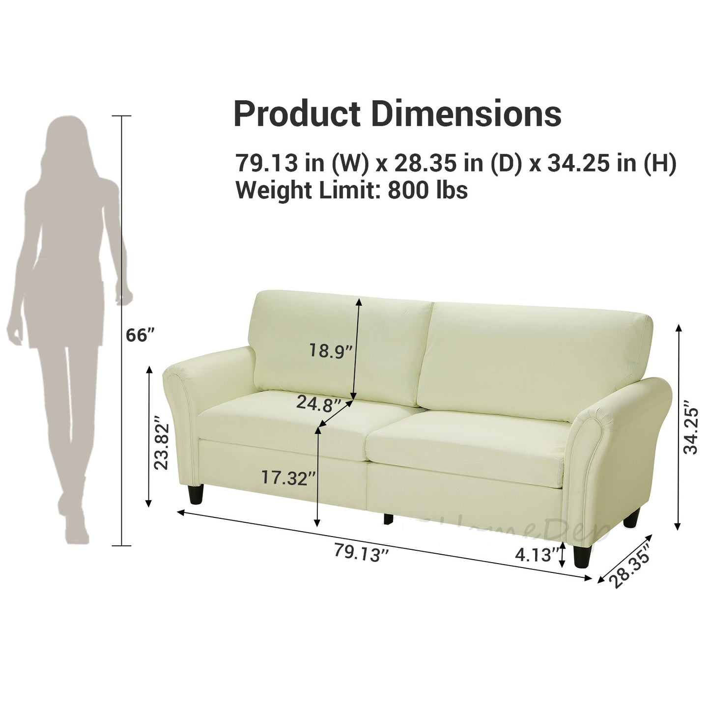 TRANA Miniminal Design Cream Color Two Seater Fabric Sofa Polyester Upholstery