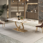 Coeus Rectangular Sintered Stone Top Dining Table Golden Color Steel Leg 1.8m-2m