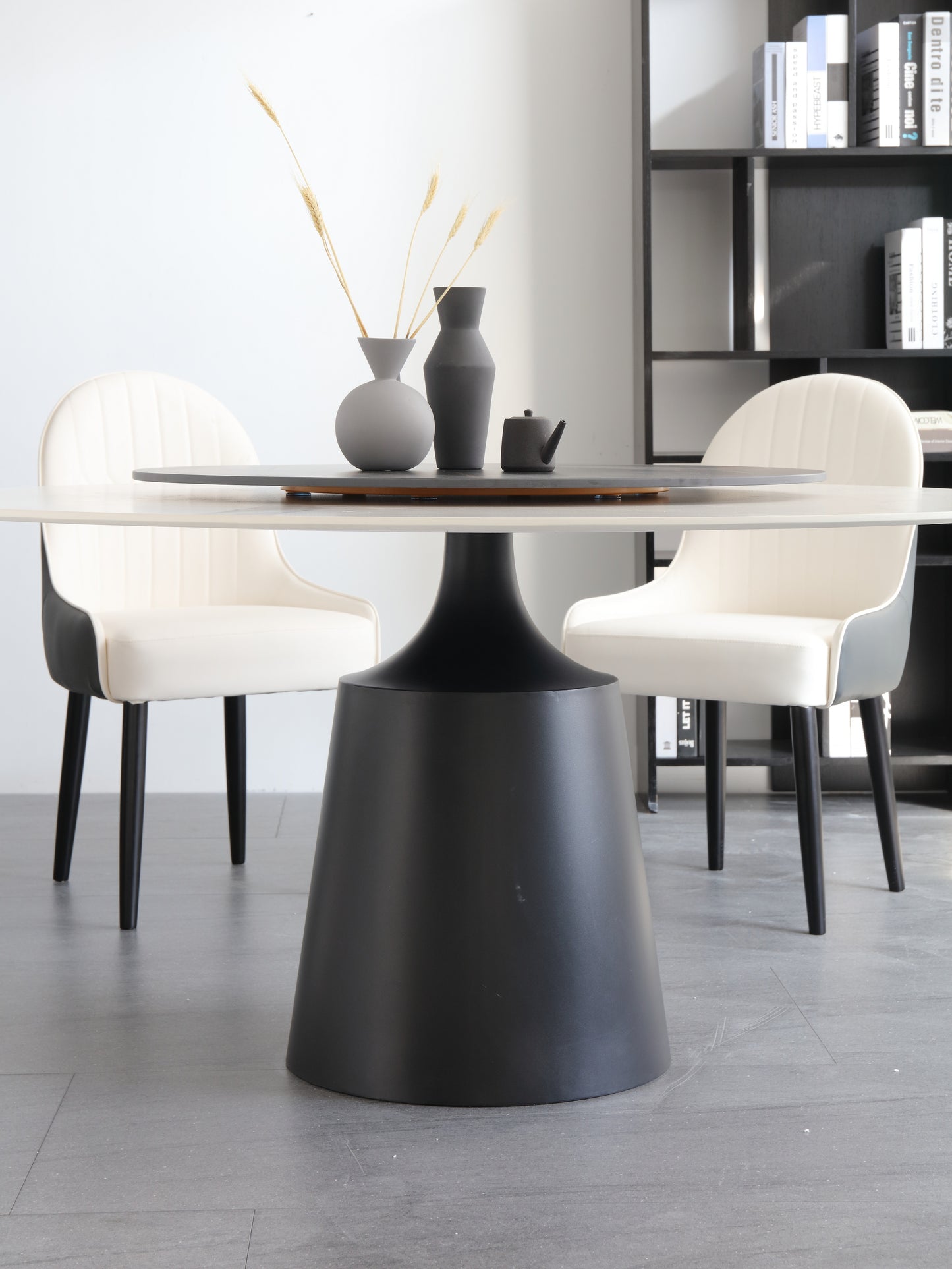 Vinasse Modern Style Matte Sintered Stone Top Round Dining Table With Lazy Susan