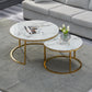 Gloria Mordern Nesting Marble Stone Top Coffee Table Set With Golden Coloured Base Frame