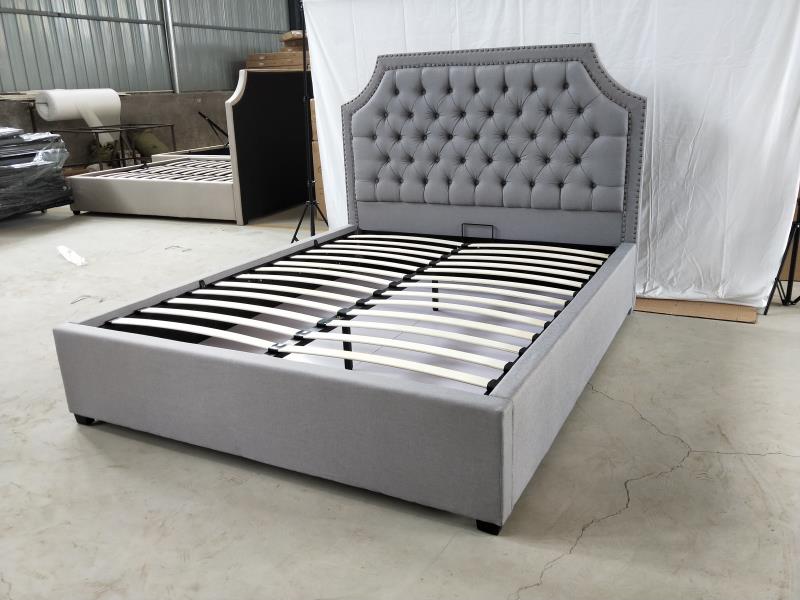 New Diamonds Buttons Design Flannelette Fabric Bed Frame In Grey Color Queen/King