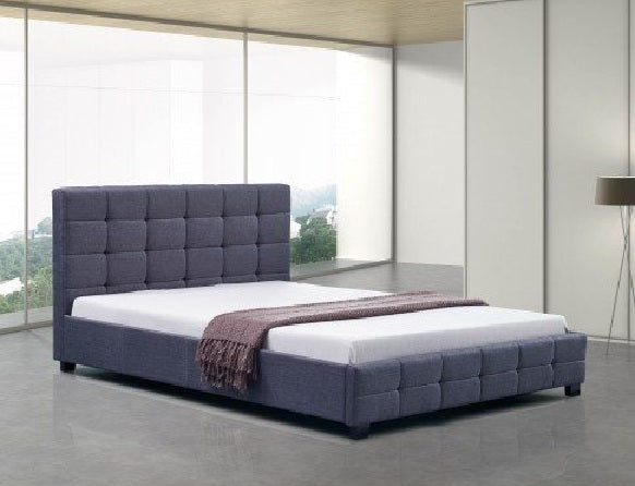 Chocolate Block Style Bedframe With Wooden Legs Fabric/PU In Double Queen King