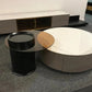 ROSIE Matte White Sintered Stone Top 2PC Round Coffee Table Set With Pine Wood Drawer Cabinet