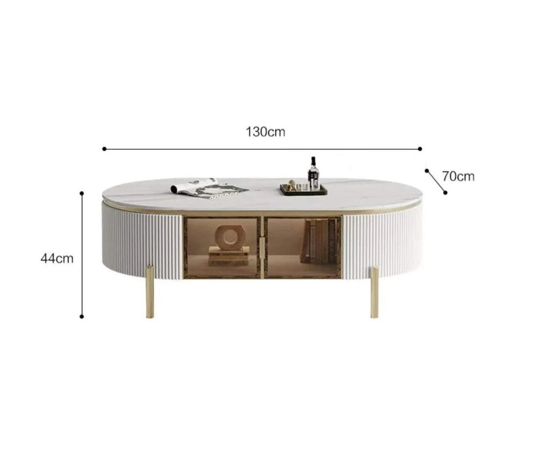 LUCAS Coffee Table White Sintered Stone Top Golden Color Legs Mordern Design Tea Table