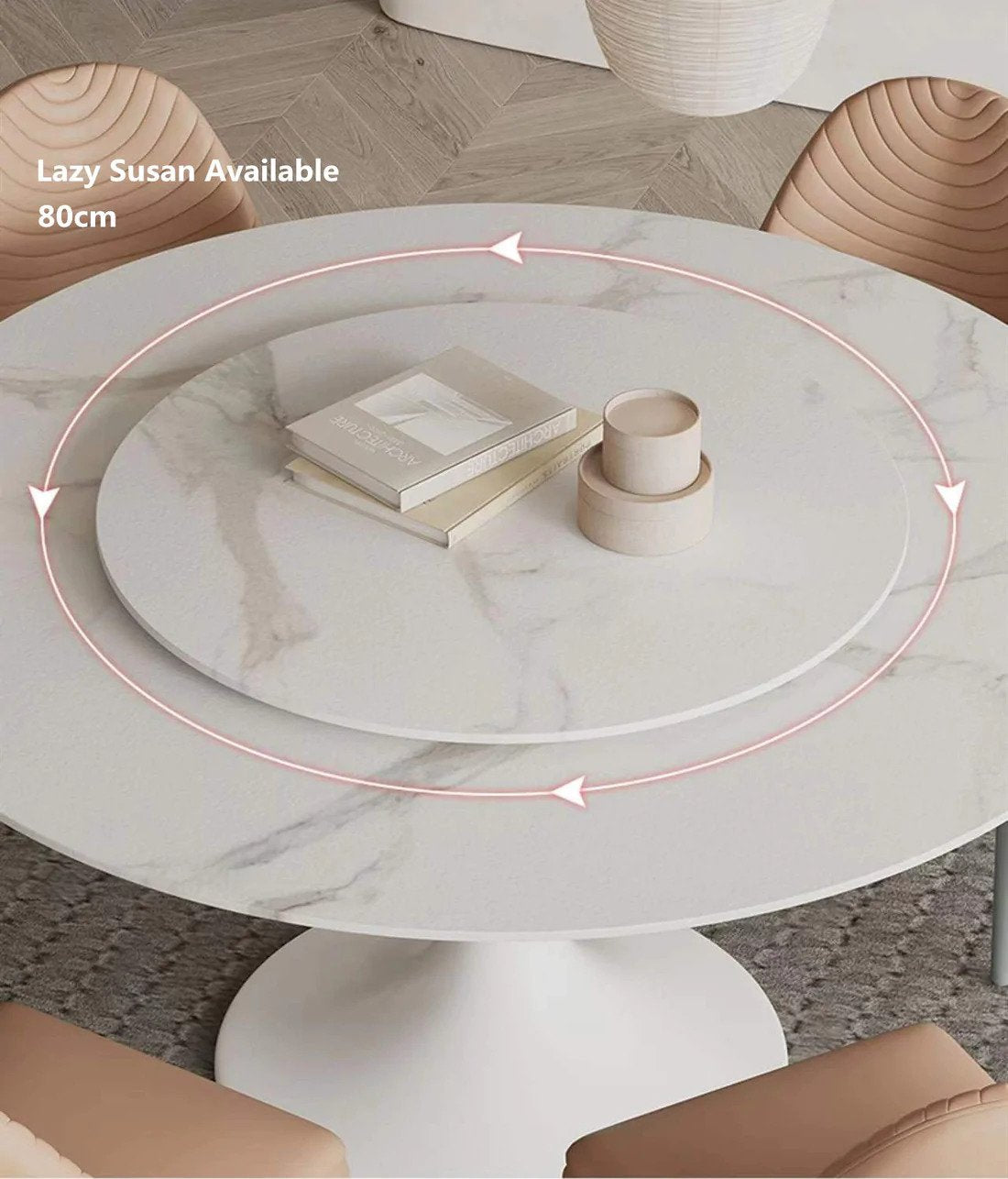 Solana White Sintered Stone Marble Effect Round Dining Table With Lazy Susan